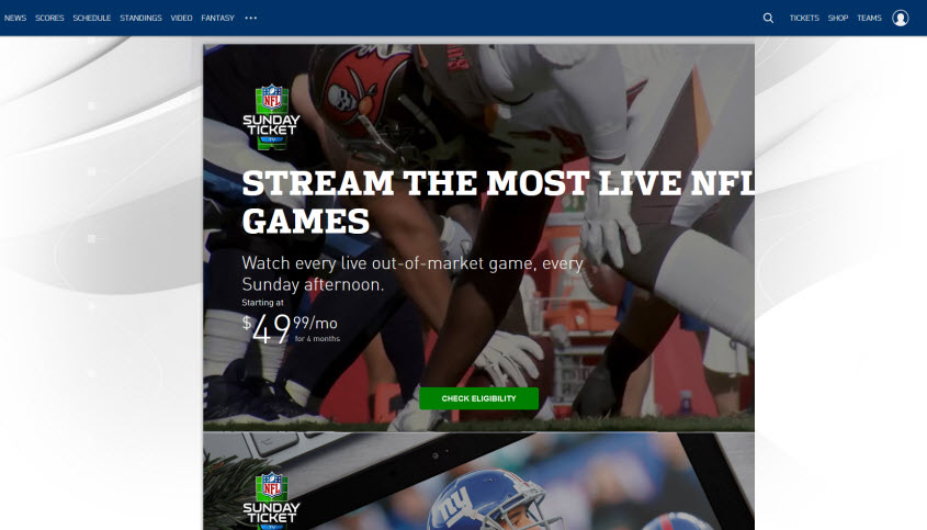 NFL Sunday Ticket screen