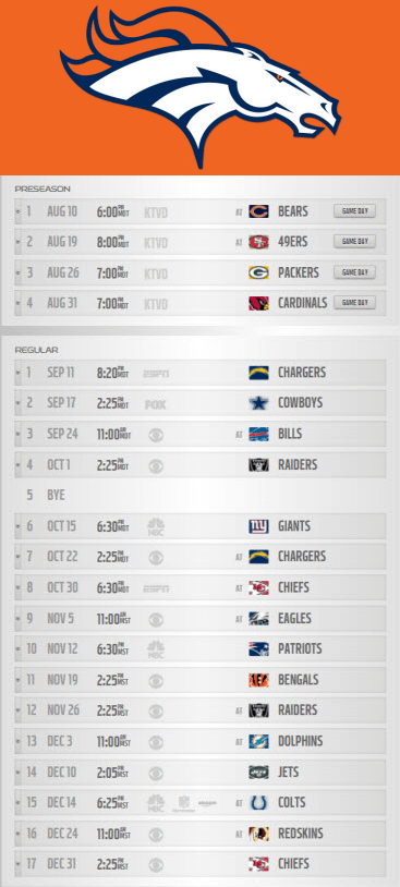 Broncos Schedule 2017