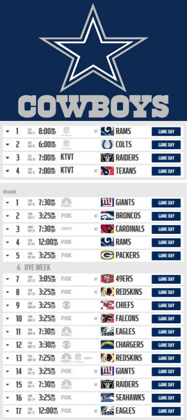 Cowboys Schedule 2017