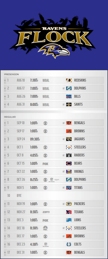 Ravens Schedule 2017