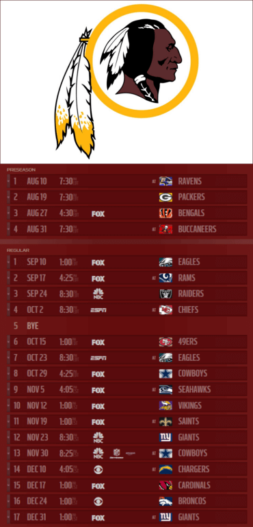 Redskins Schedule 2017