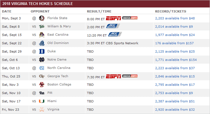 Virginia Tech schedule