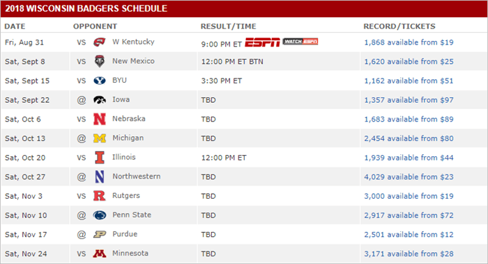 Wisconsin schedule