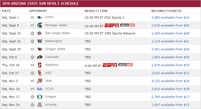 Arizona State schedule