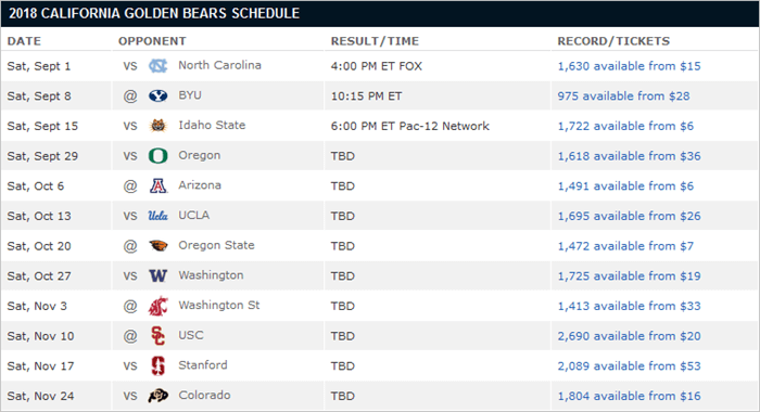 Cal schedule